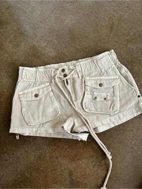 Free People Tan Cargo Drawstring Shorts